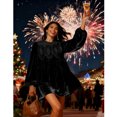 thumbnail image 3 of PUWEI Women's Velvet Lace Trim A-Line Overall Babydoll Mini Dress Long Sleeve Scallop Neck Flared Dress, 3 of 7