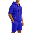 thumbnail image 4 of hotojiny Men's Tracksuit 2 Piece Outfit Breathable Quarter Zip Pullover Athletic Sweatsuit Short Sleeve Hoodie Shorts Set(Blue,XX-Large), 4 of 5