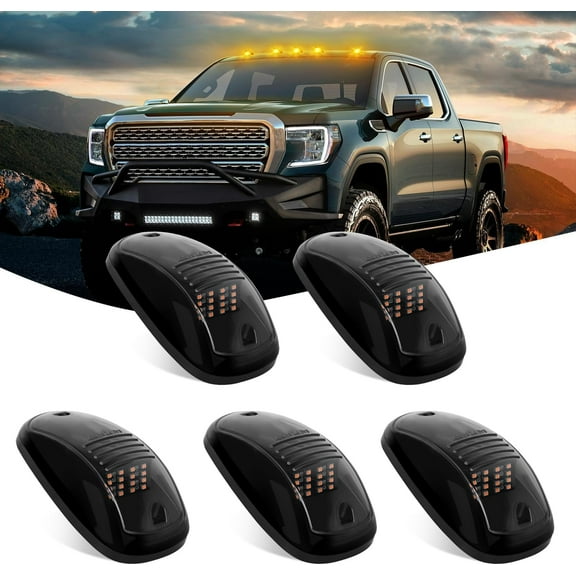 Nilight Cab Roof Marker Light 5 Pcs 16 Led Smoked Lens Amber Top Clearance Light Kit Waterproof Surface Mount for Ford Dodge Ram SUV POV Pickup Trucks