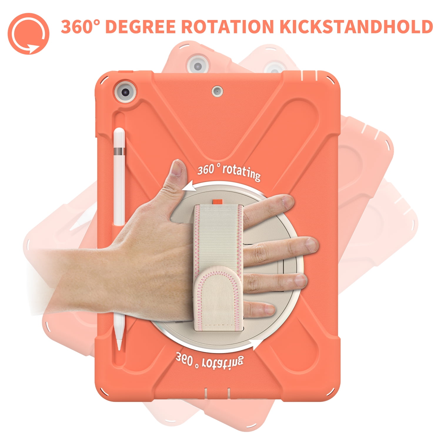 Allytech iPad 9.7 6th 5th Generation Case with Screen Protector, Heavy Duty Protection Rugged Kids Friendly Shockproof Kickstand Pencil Holder Case Cover for Apple iPad 9.7" 2018/2017,Orange