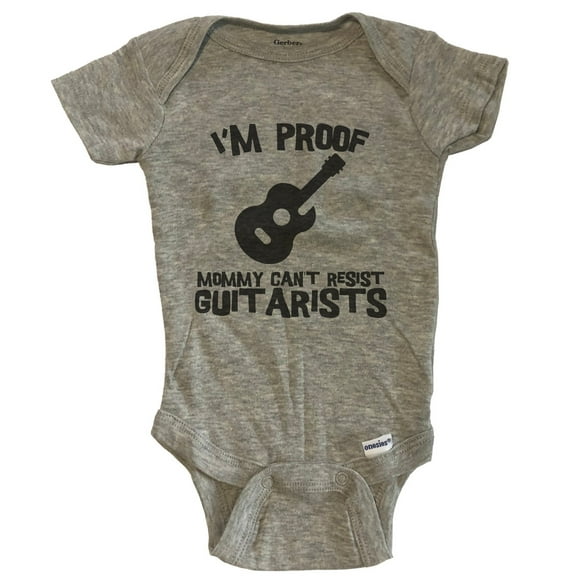 I'm Proof Mommy Can't Resist Guitarists Funny Guitar Baby Bodysuit - Grey