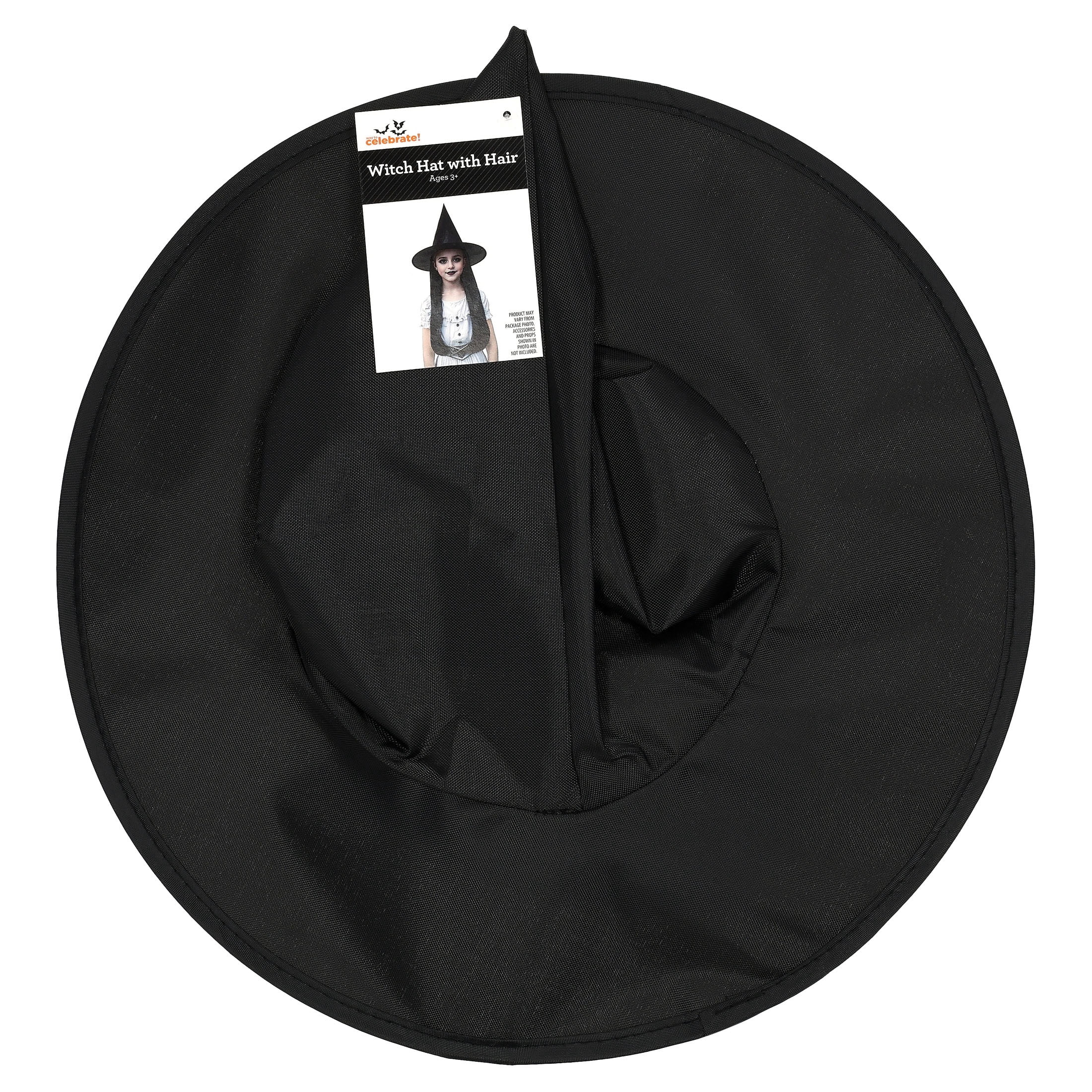 Witch Hat with Hair Costume Accessory for Children, Black, Halloween by Way To Celebrate