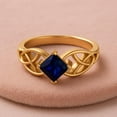 thumbnail image 6 of 5mm Square Shape Natural Blue Sapphire 925 Silver Gold Vermeil Celtic Women Mother's Day Gift Ring, 6 of 8