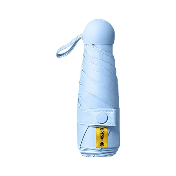 Paraguas plegable para mujer, impermeable, portátil, resistente al viento, protección solar, 6 varillas Azul