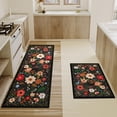 thumbnail image 4 of Boho Floral Kitchen Mat Set of 2,Modern Farmhouse Kitchen Rugs and Mats Non Skid Washable,Bohemian Kitchen Runner Rugs with Rubber Backing (Black 17"x47"+17"x30"), 4 of 6