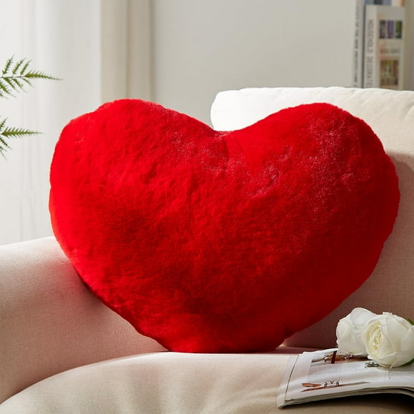 Almohada con forma de corazón YRXRUS, piel sintética de conejo roja, 35 x 43 cm, para San Valentín