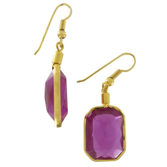 Purple Faux Jewel Octagon Dangle Drop Pierced Earrings 1 3/8"