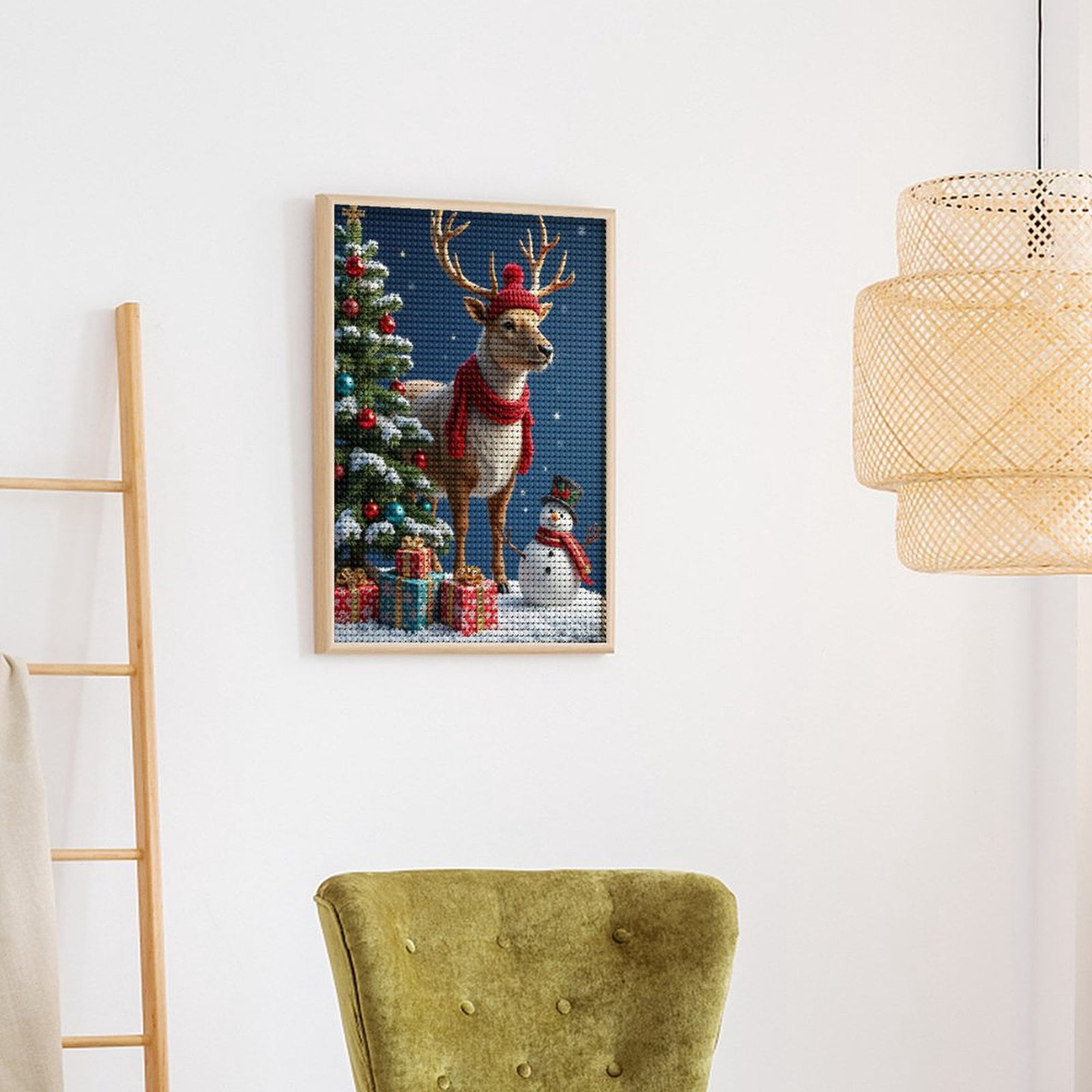 Diamond Art Kits for Adults, Reindeer Snowman Christmas Tree Scene 5D Diamond Painting Kits for Adults Beginners, DIY Full Drill Diamond Painting, Gem Art and Crafts 12x16