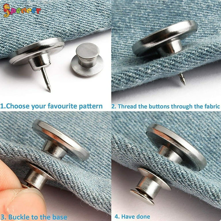 Jean Button Pins, 4 PCS Jean Button Replacement, Adjustable Button Pins,  Button Clips for Fashion Jeans Pants Sewing Crafts DIY, Metal Button Adds  Or
