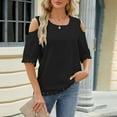 thumbnail image 6 of ICHUANYI Womens Spring And Summer Off The Shoulder Crew Neck Lace Patchwork 3/4 Sleeve Loose Tops Cloth New Trending, 6 of 8