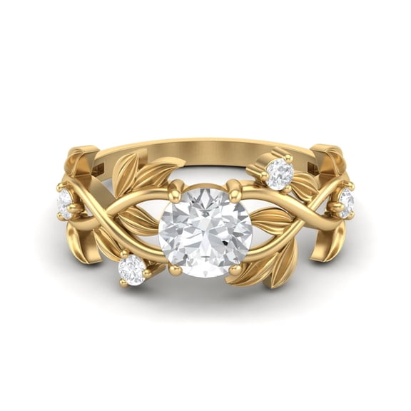 0.85 Ctw Moissanite 925 Sterling Silver Gold Vermeil Leaf Design Women Valentines Day Gift Ring