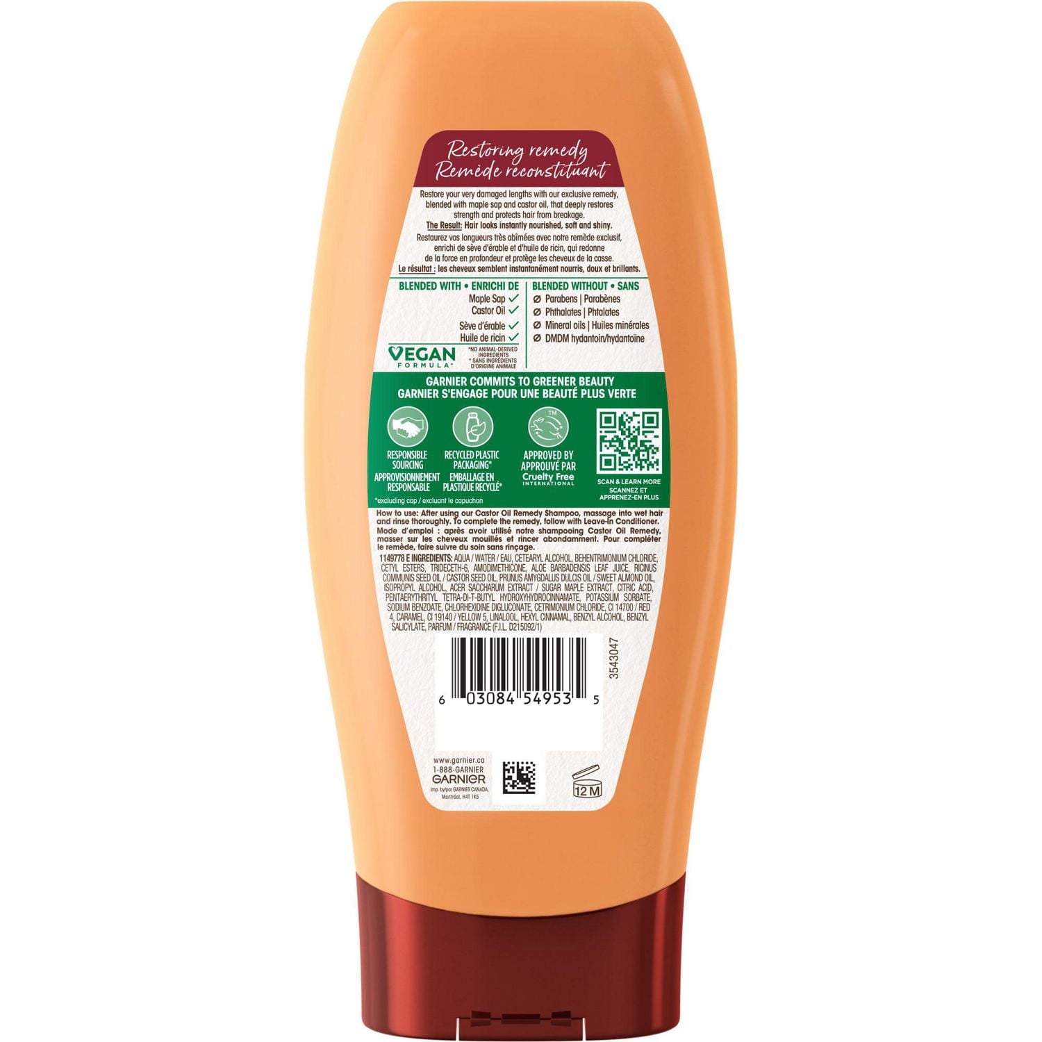 Garnier Whole Blends Castor Oil Remedy Conditioner, 650 mL, Restoring Conditioner for weak, thinning hair
