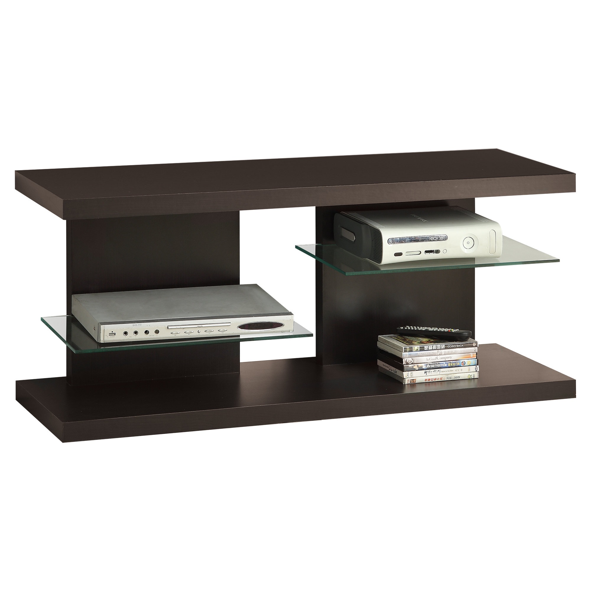 48" Brown Contemporary Rectangular TV Stand with Tempered Glass