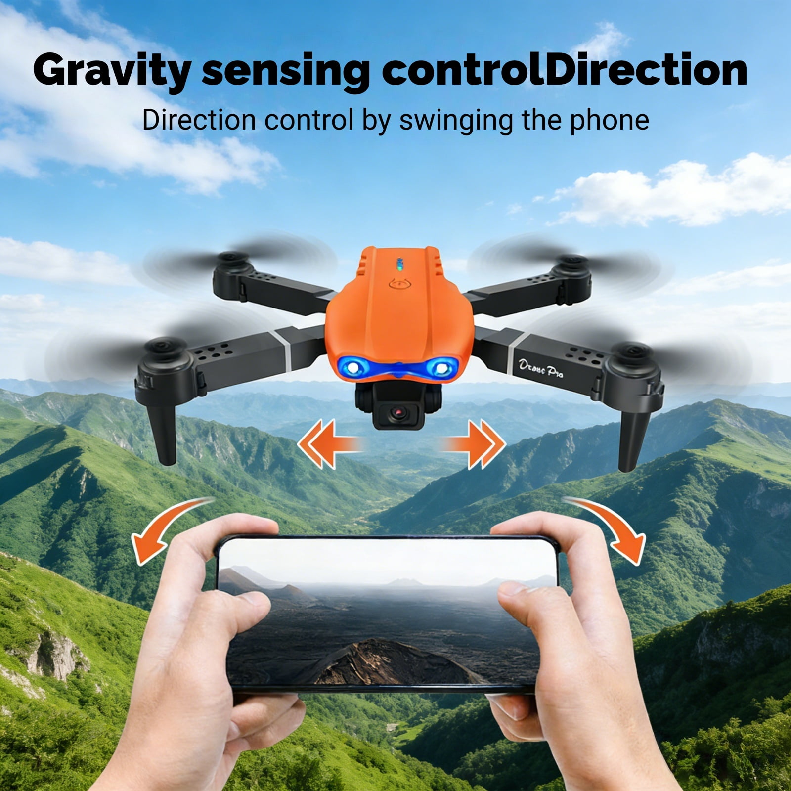Ourlife 2.4" Screen Remote Dual Camera Drone with 1000mAh Rechargeable Battery, HD RC Quadcopter with Live View Display for Beginners, Orange.