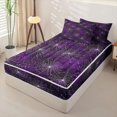 thumbnail image 2 of Manfei Watercolor Cobweb Star Zipper Full Size Comforter Sets with Fitted Sheet and 2 Pillowcases, Glitter Halloween Spider Web Pattern Zipper Bedding Set, Purple White,Black Reversible,4 Pieces, 2 of 6