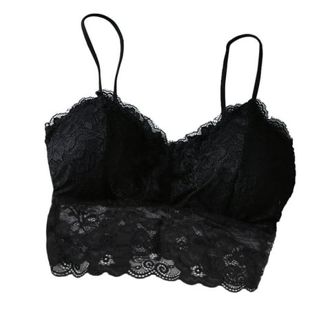 

EHTMSAK Lace Bralettes for Women with Straps Plunge Wireless Longline Bra Longline Plunge Bras Black Free Size