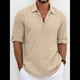 thumbnail image 2 of Camisas Clásicas de para Hombre, de Larga, con Solapa y Botones, Informales, para Playa y Verano. Caqui M, 2 of 4