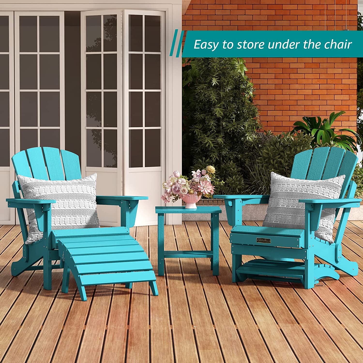 JEAREY 5Piece Adirondack Chair and Ottoman and Table Set, Weather