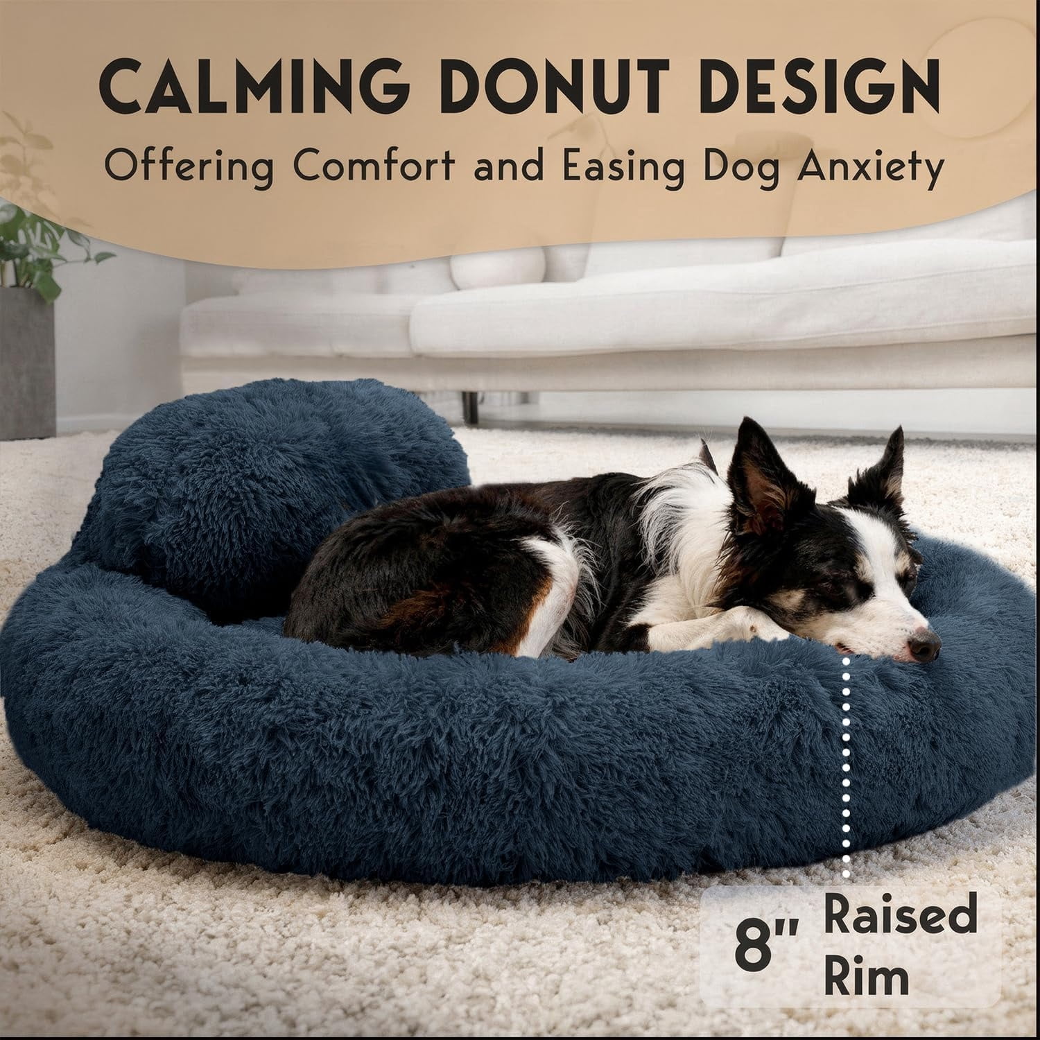 XL Dog Beds for Large Sized Dog - 45'' Extra Large Dog Bed, Washable Dog Bed - Anti-Slip Super Soft Round Donut Bed, Fluffy Faux Fur Anti-Anxiety Premium Comfort Pet Bed, Fits Dogs upto 120lbs
