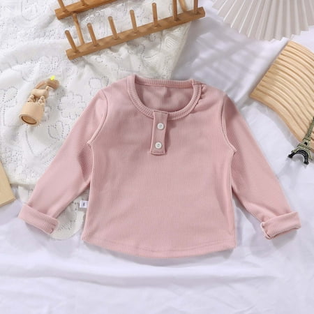 

CaComMARK PI Baby Boys Shirt Clearance Solid Ribbed Round-neck Long Sleeve Velvet Bottoming Top Shirt for Kids 2 Years Pink