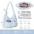 thumbnail image 4 of Gocvo Multi-Pocket Hobo Bags for Women, Corduroy Tote Bag for Casual Outings Work Shopping(Blue Flowers), 4 of 9
