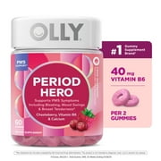 OLLY Period Hero Gummy Supplement, Chasteberry, Vitamin B6, Calcium, PMS Support, Raspberry, 60 Ct