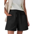 thumbnail image 3 of Women Comfy Drawstring Casual Elastic Waist Pure Color Shorts with Pockets Black S, 3 of 8