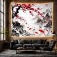 thumbnail image 6 of Koi Fish and Cherry Blossoms in Misty Mountains with Pagodas, Serene Japanese Inspired for Art Lovers, Nature Wall Art Decor, Housewarming Gift, Tapestry Wall Hanging for Bedroom and Living Room, 6 of 7