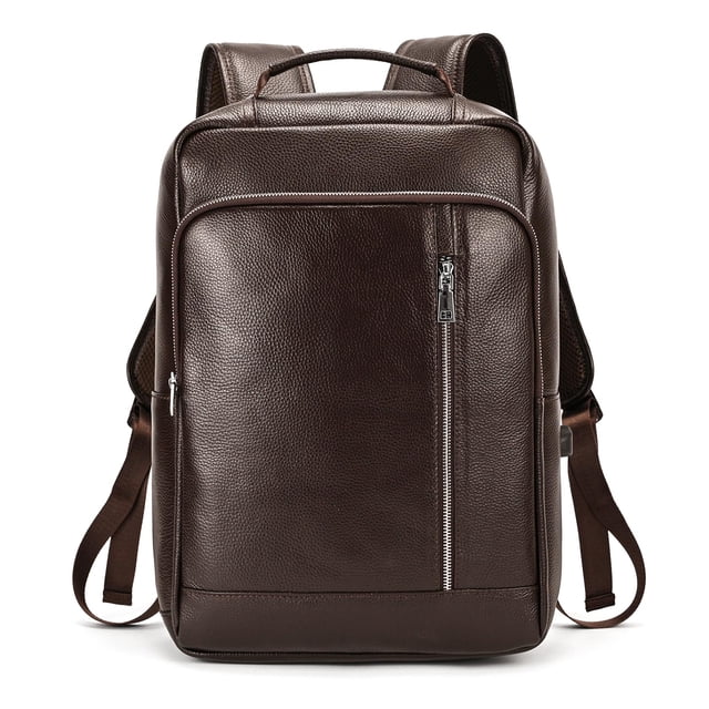 Mochila LUUFAN de piel auténtica para hombre, 14 ordenadores portátiles, color café