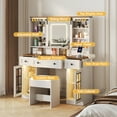 thumbnail image 2 of Vabches Farmhouse Makeup Vanity Desk with Sliding Mirror Large Vanity Table with 3 Drawers and Charging Station, White, 2 of 9
