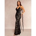 thumbnail image 4 of Black-2 Lace Mermaid Evening Dress With Open Back And Ruched Detail, 4 of 28
