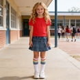 thumbnail image 5 of Yutgune Toddler Girls Short Sleeve Top & Denim Skirt 2 Piece Set, Solid Casual Back to School Daily Outfit, Sizes 110-160, 5 of 9