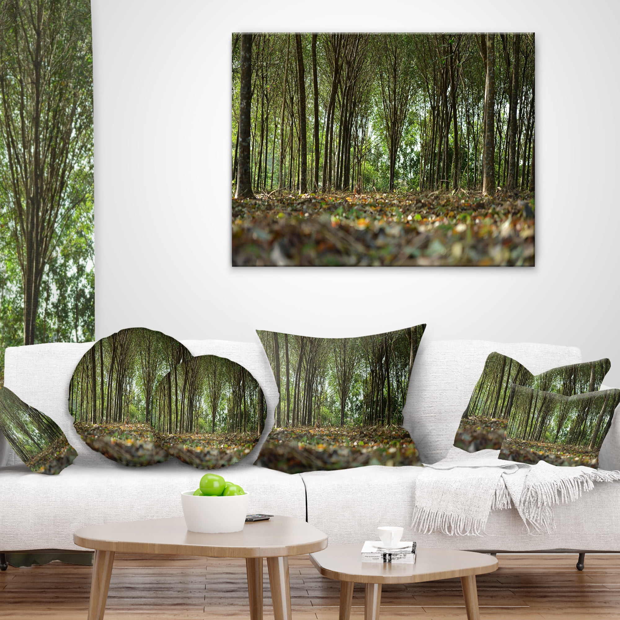 Designart Dense Rubber Tree Plantation - Landscape Printed Throw Pillow - 16x16