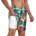 thumbnail image 3 of Goofa Colorful Hawaii Palms Printed Men's Swim Trunks Board Shorts Quick Dry Mens Swimming Trunks with Compression Liner,Breathable Fit Hawaii Beach Shorts-Large, 3 of 9
