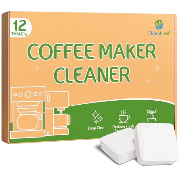 OrientLeaf Coffee Maker Cleaner & Descaler Tablets, 12 Count Coffee Pot & Coffee Machine Cleaner Tabs for Limescale, Oil & Residue, Compatible with Keurig, Single Serve, Drip & Espresso Machines