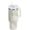 thumbnail image 1 of Gobelet de 40 oz avec Poignée, Couvercle et Paille, Gobelet d'Eau Isolé, Tasse d'Eau en Acier Inoxydable, Tasse Bouteille Réutilisable, Compatible avec Porte-Gobelet, Marbre Gris Pâle, 1 of 6