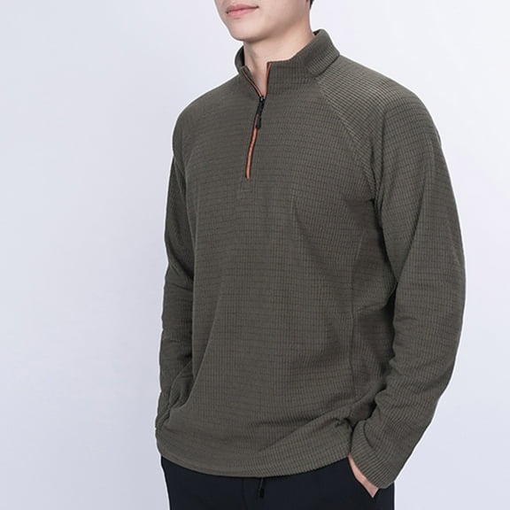 Casual Long Sleeve Shirts for Men Big and Tall M-4XL Zipper Stand Collared Plus Size Basic Solid Loose Comfort Pullover Workout Tees Tops