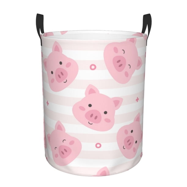 Balery Cartoon Pig Cesta de ropa redonda con asas, impermeable, independiente, para ropa, juguetes, dormitorio y familia-Medium