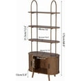 thumbnail image 2 of Tall Vinyl Record Player Stand, 4 Tier Arched Bookshelf with Sliding Doors, Retro Small Record Storage Cabinet, Fluted Media Display Shelf, Mid Century Modern Turntable Stand for Living Room, Walnut, 2 of 7