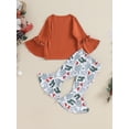 thumbnail image 4 of Bagilaanoe 2Pcs Baby Girl Christmas Clothing Sets Toddler Cartoon Print Long Sleeve T-shirt Tops + Flare Trousers 6M 12M 18M 24M 3T 4T Kids Fall Pants Set, 4 of 9