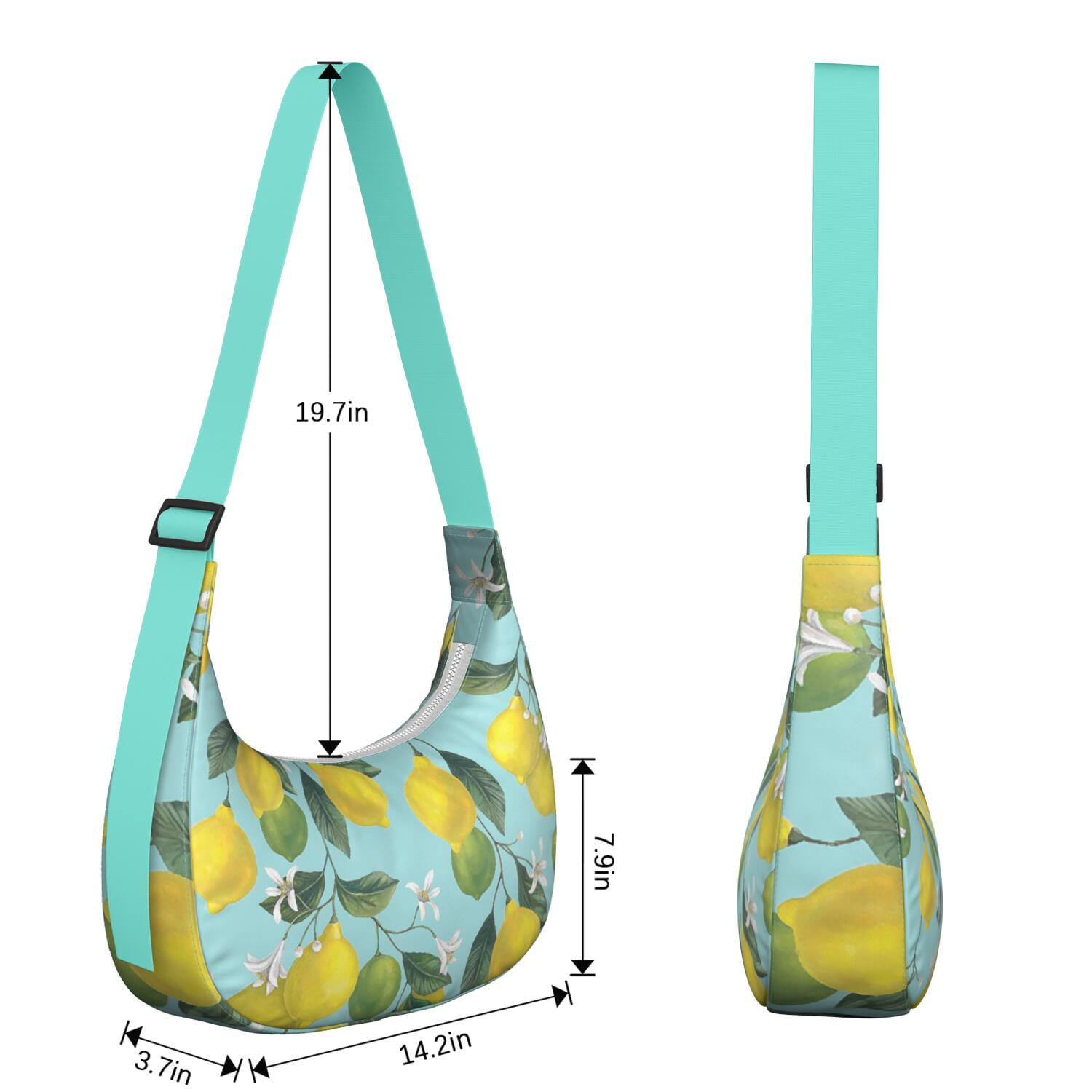 Summer Lemon Pattern Nylon Hobo Bag for Women, Bright Yellow Lightweight Shoulder Purse, Retro Crossbody Tote Handbag, Water-Resistant and Durable for Travel