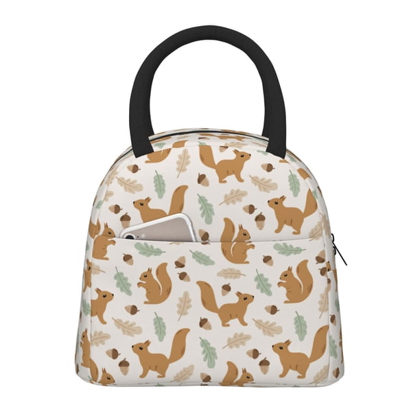 Easygdp Squirrel And Leaves Bolsa de Almuerzo Insulada Grande, Forro de Aluminio, Diseño Espacioso, a Prueba de Fugas, Ideal para Trabajo, Picnics, Viajes y Actividades al Aire Libre