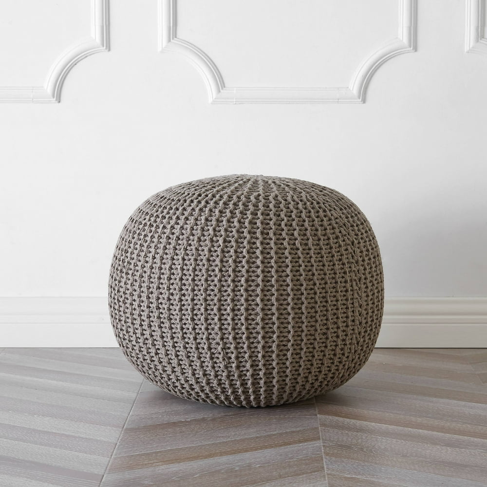 Urban Shop Round Knit Pouf, Taupe
