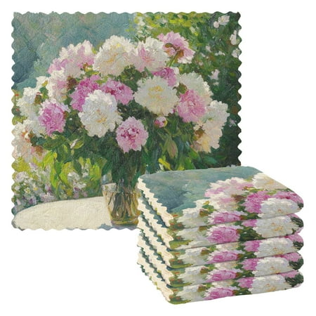 

6 Pieces Thickened Double Polyester Fleece Kitchen Towel - 28x28cm Strongly Absorb Water & Oil Stain Removal，Colorful Flower