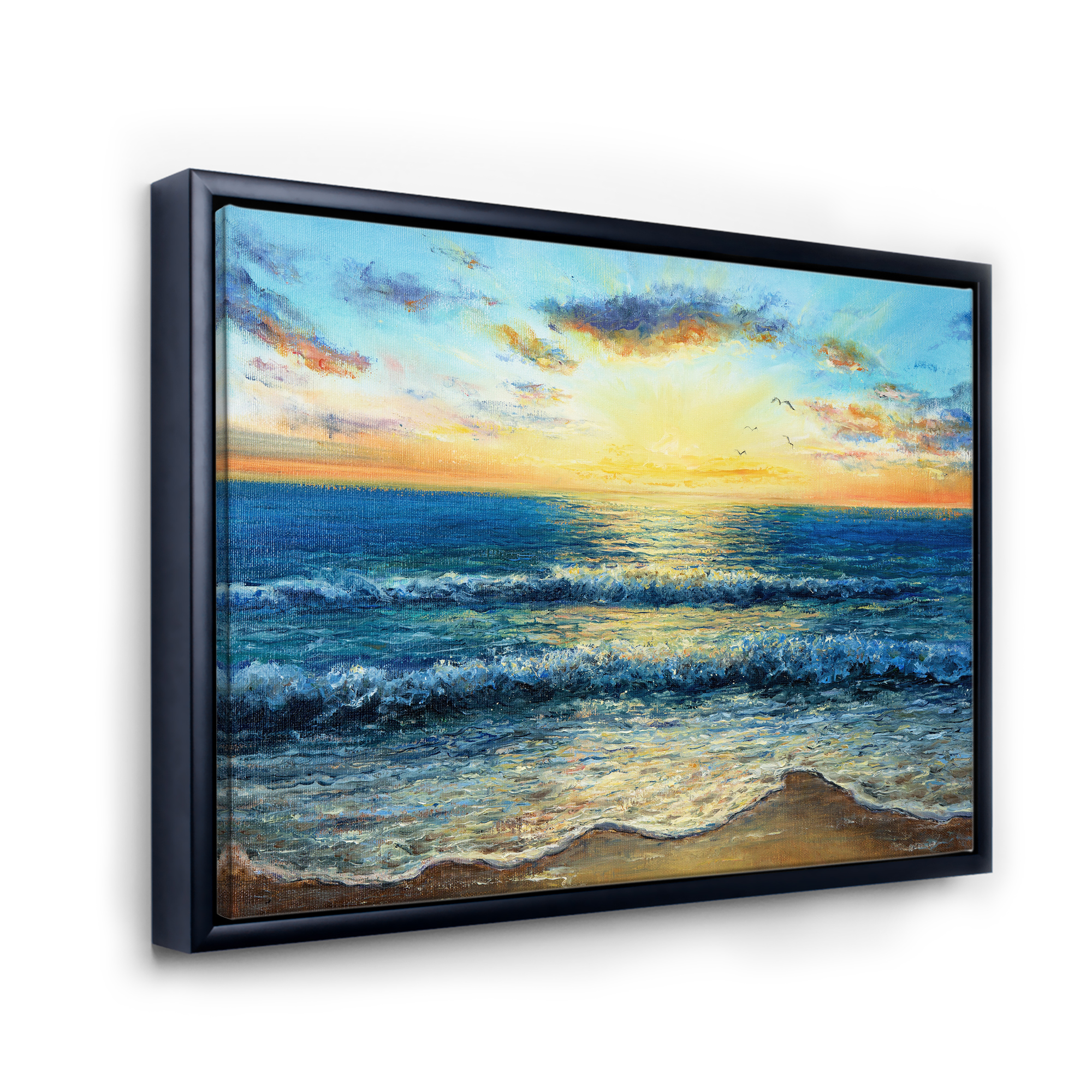 Designart 'Sunrise Glow On The Ocean Waves I' Nautical & Coastal Framed Canvas Wall Art Print