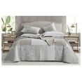 thumbnail image 3 of Quinn 3-Piece Neutral Taupe Gray White Floral Hibiscus Flower Candy Stripe Patchwork Quilt Set - Pre-Washed Cotton Coverlet - Lightweight Reversible Bedspread, Queen Size, 3 of 8