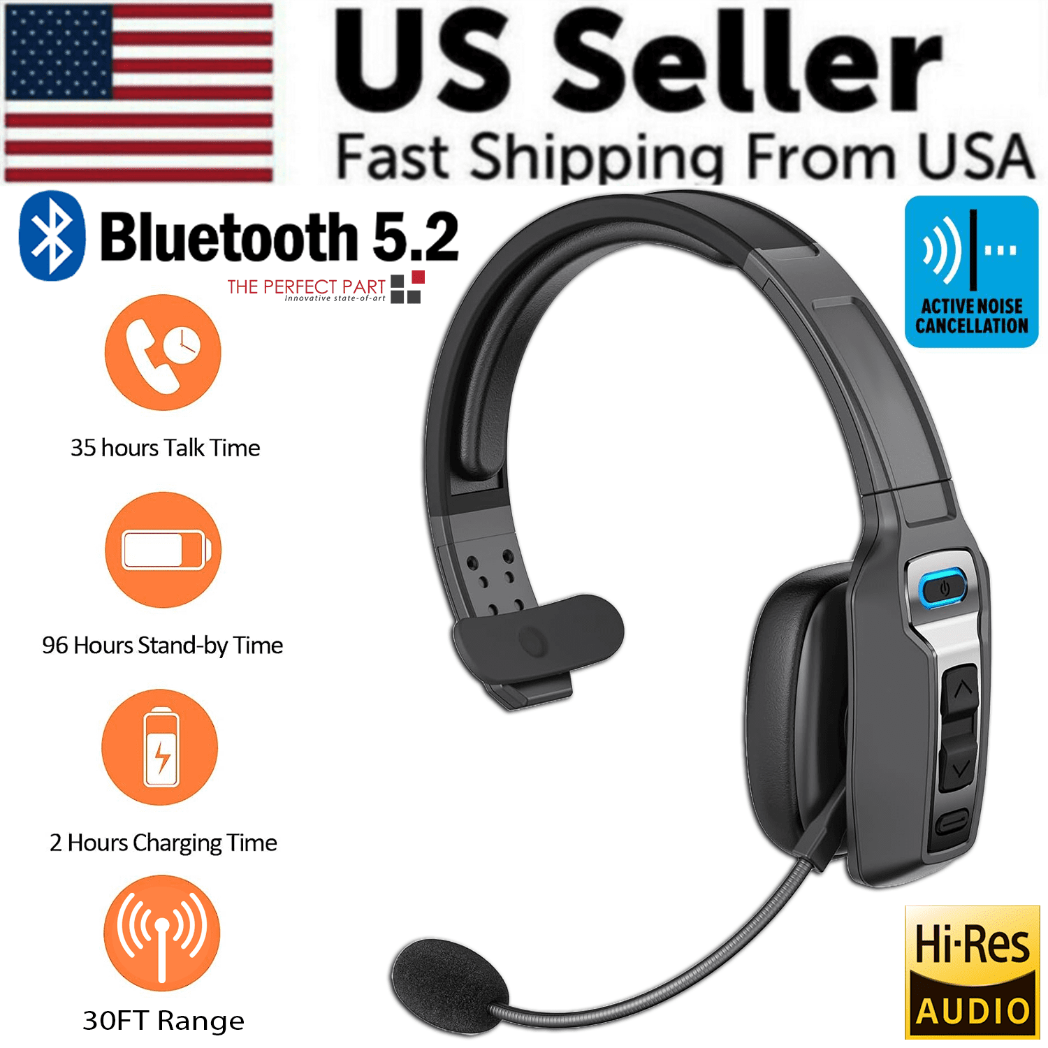 FST Trucker Bluetooth 5.2 Wireless Headset With Noise Cancelling Mic For Phones PC