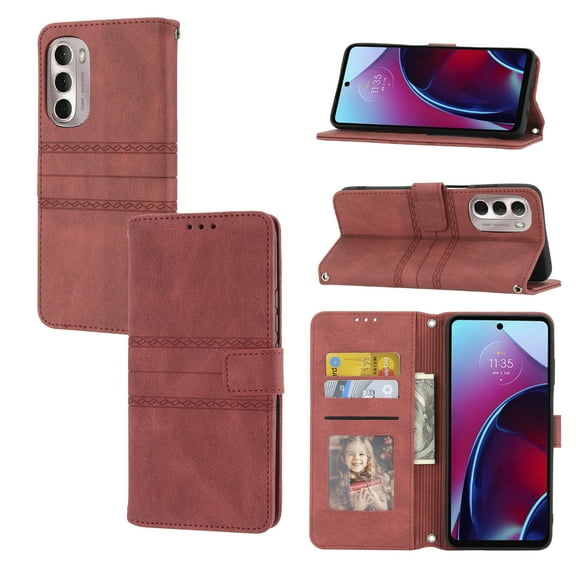 Wallet Case for Motorola Moto G Stylus 5G 2022 6.8" -  Anti-scratch Kickstand Credit Cards Slots Magnetic Closure Shockproof Girly Women Case Cover for Moto G Stylus 5G 2022 Released - Red