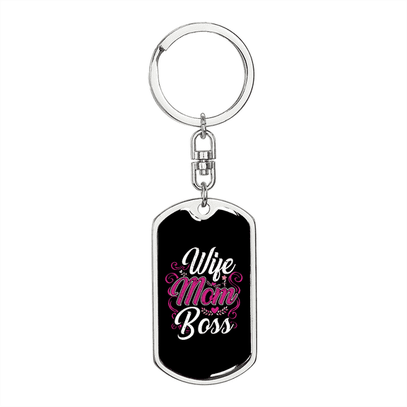 To My Wife  Wife Mom Boss Purple Stainless Steel or 18k Gold Premium Swivel Dog Tag Keychain