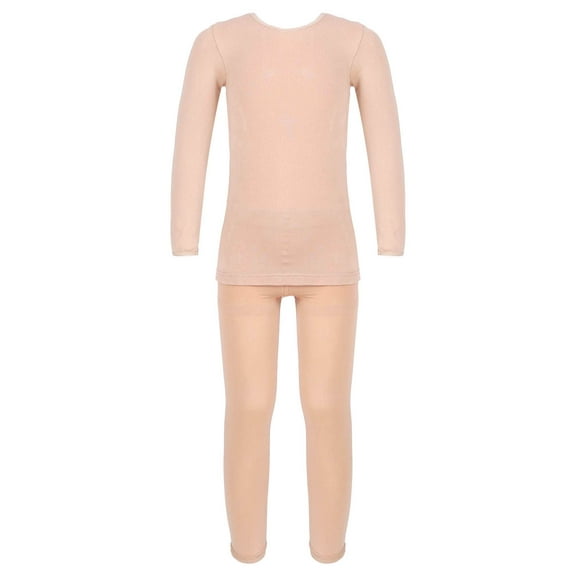 inhzoy Kids Girls Thermal Underwear Set Compression Shirts Long Johns Set Gymnastics Dance Undergarment Nude B XL